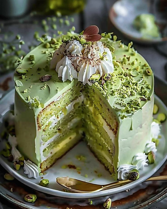 Saffron Pistachio Velvet Cake